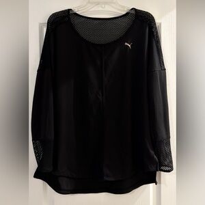 Puma Black Long-Sleeve Mesh Panel Performance Top